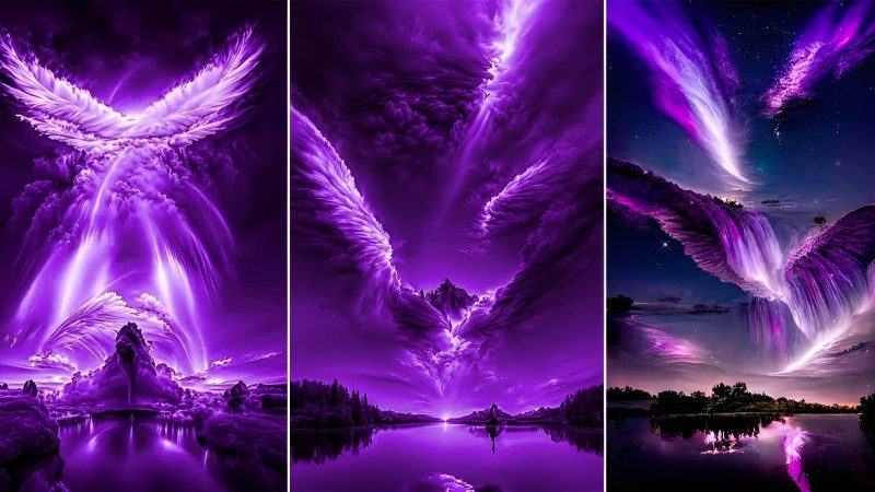 A Beautiful Painting of a Purple Sky with Angelic Clouds