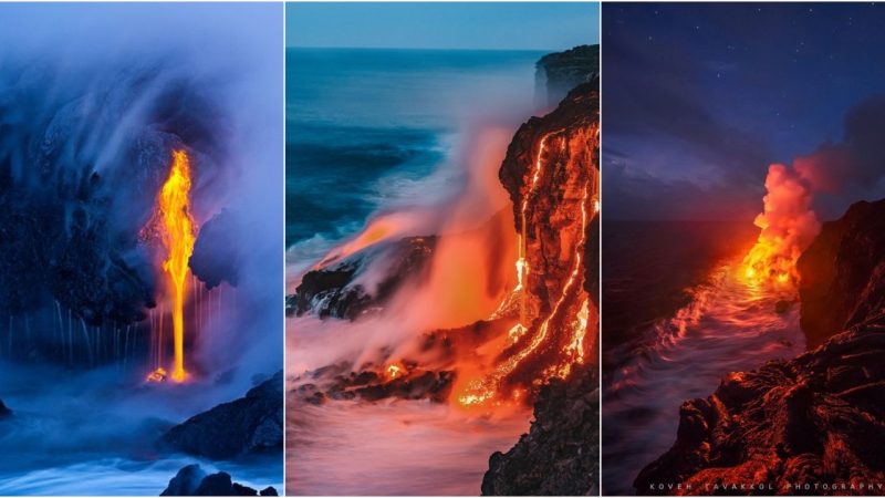 “Oceanic Outburst: Spectacular Volcanic Activity Engulfs Coastal Areas”