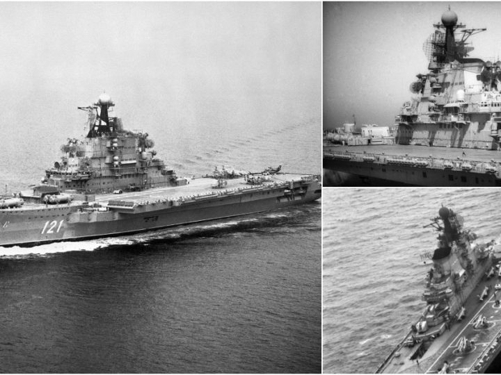 Soviet Aircraft Carrier Kiev on the Move in 1985: VTOL Fighters, ASW Helicopters, and Cruise Missiles Aboard