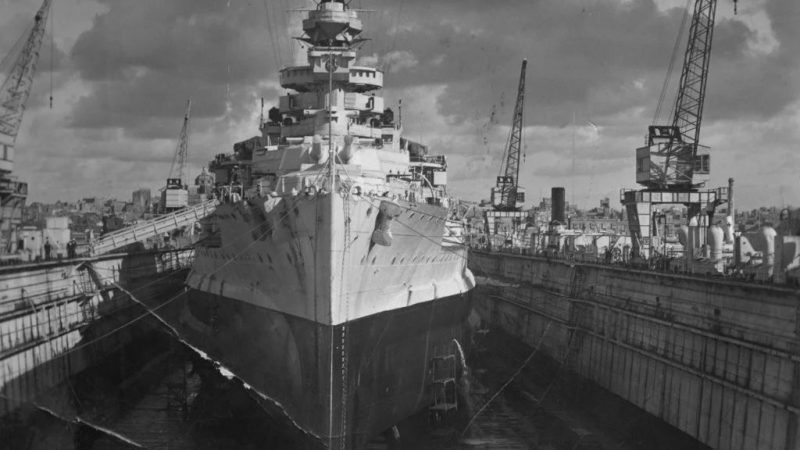 HMS Malaya: British Battleship in Floating Dock, Malta, circa 1937